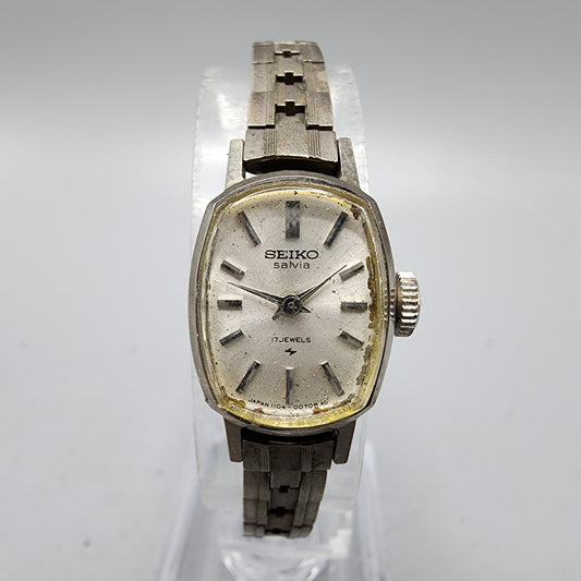 VTG Seiko Salvia Watch Women Palladium Plated Silver Dial 15mm Manual Wind Runs