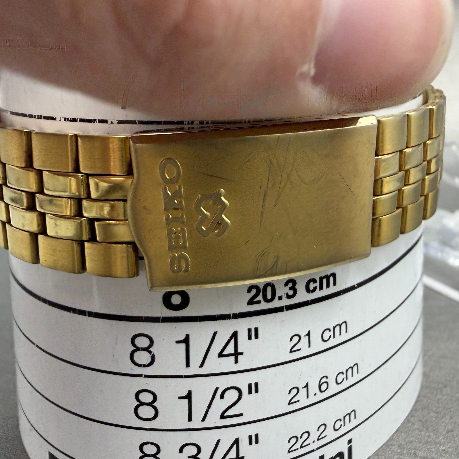 Seiko SQ Watch Men 35mm Gold Dial Gold Tone Daydate Round 5Y23-8040 New BatteryP10