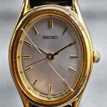 Seiko Watch Women 20mm Silver Dial Gold Tone Oval 4N01-5060 New Battery VTG A1