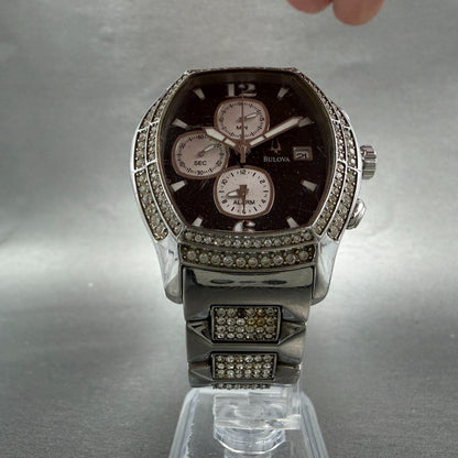 Bulova Chronograph Watch Men 39mm Black Dial Silver Tone Date 96B000 PARTS6