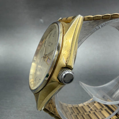 Citizen CQ Watch Men 36mm Champagne Dial Gold Tone Daydate 4-212088 PARTS VTG3