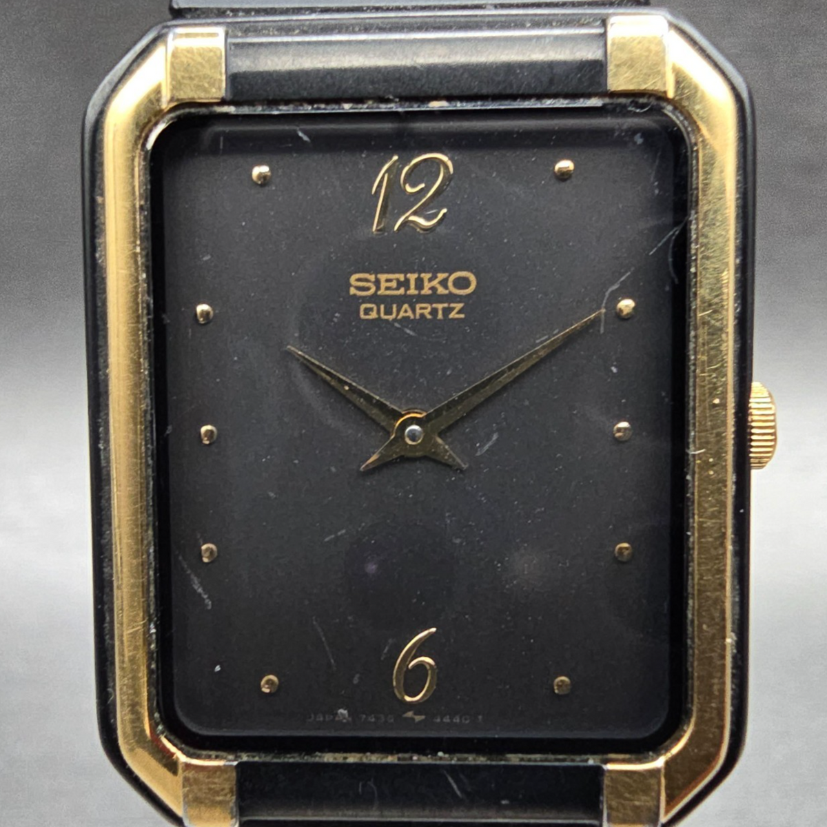 Seiko Watch Men 24mm Black Dial Two Tone Rectangle 7430-5980 New Battery Vintage1