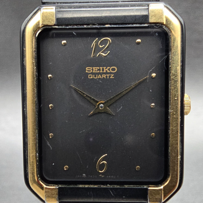 Seiko Watch Men 24mm Black Dial Two Tone Rectangle 7430-5980 New Battery Vintage1