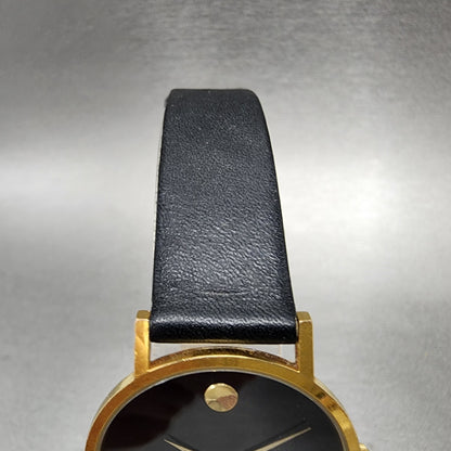 Movado Museum Watch Men 31mm Black Dial Gold Tone Leather Band 87 41 882 PARTS5