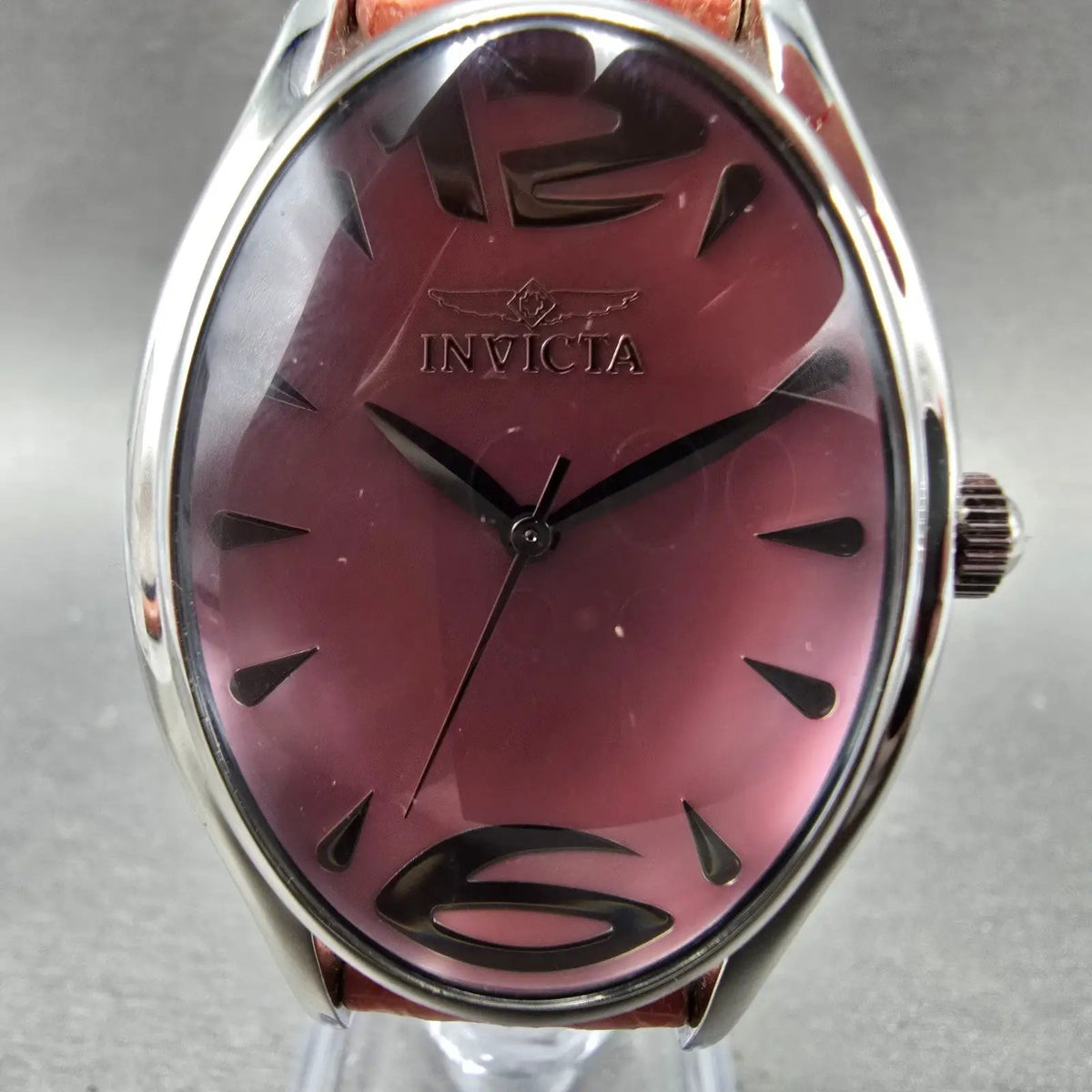 Invicta Watch Women 32mm MOP Pink Dial Silver Oval 2404 New Battery Leather Band1