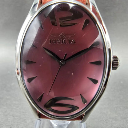 Invicta Watch Women 32mm MOP Pink Dial Silver Oval 2404 New Battery Leather Band1