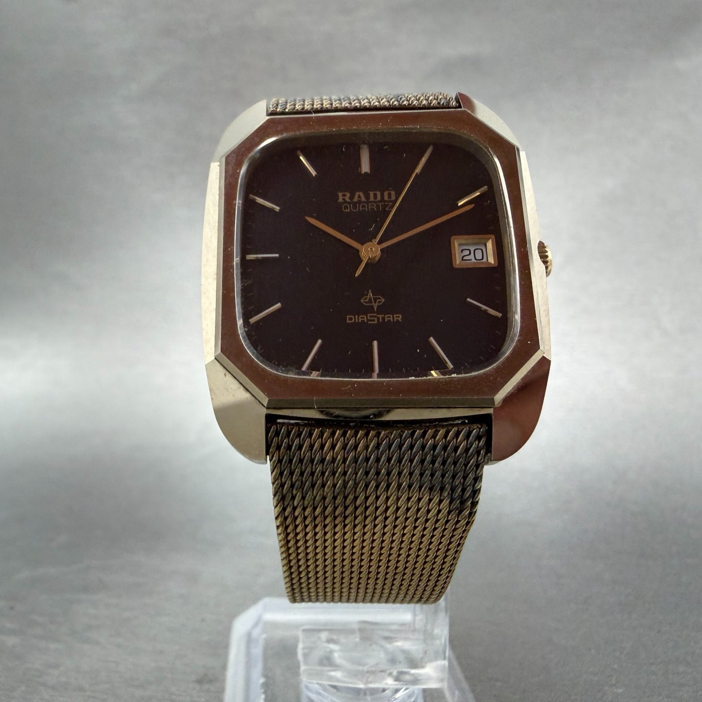 Rado Diastar Watch Men 31mm Black Dial Gold Tone Date Rectangle 171.8697 New Bat5