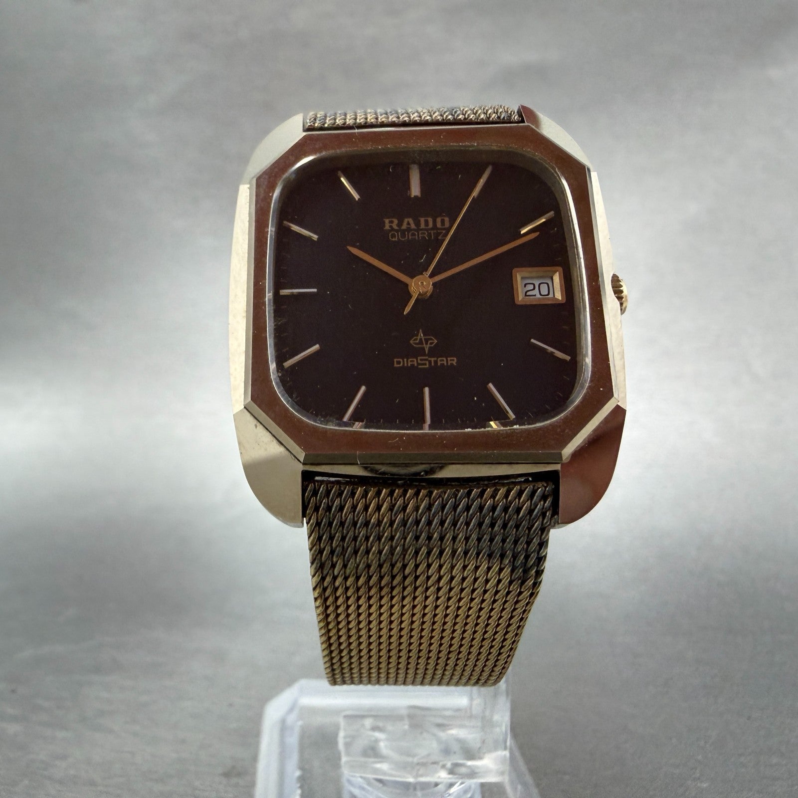 Rado Diastar Watch Men 31mm Black Dial Gold Tone Date Rectangle 171.8697 New Bat5