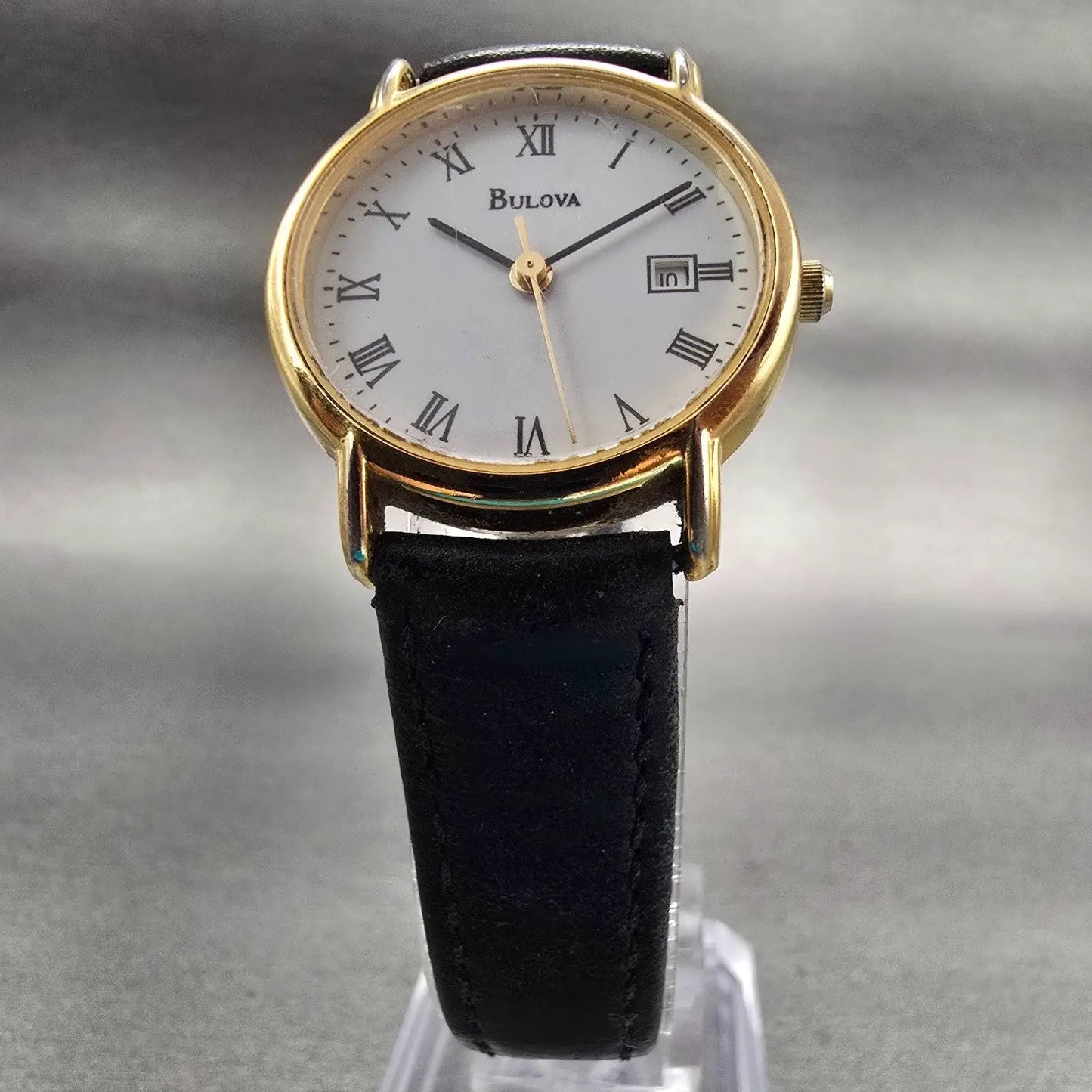 Bulova Watch Women 26mm White Dial Gold Tone Date Round New Battery 97M13 VTG5