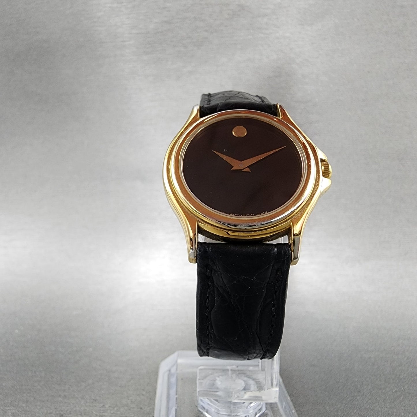 Movado Museum Watch Women 28mm Black Dial Gold Tone Round 87 E4 0823 New BattABC6