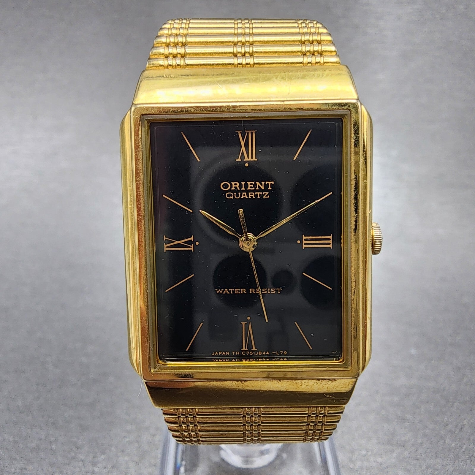 Orient Tank Watch Men 26mm Black Dial Gold Tone Rectangle New Battery VTG0