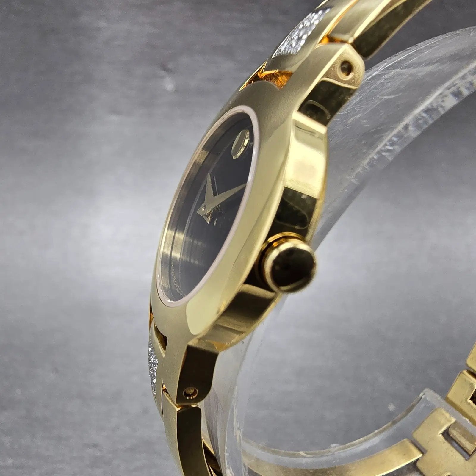 Movado Amorosa Watch Women 24mm Black Dial Gold Diamond Accents New Battery JKJ2