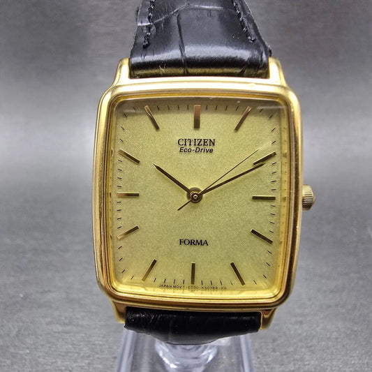 Citizen Forma Eco-Drive Tank Watch Men 28mm Gold Dial Gold E030-K16504 Runs JDM0
