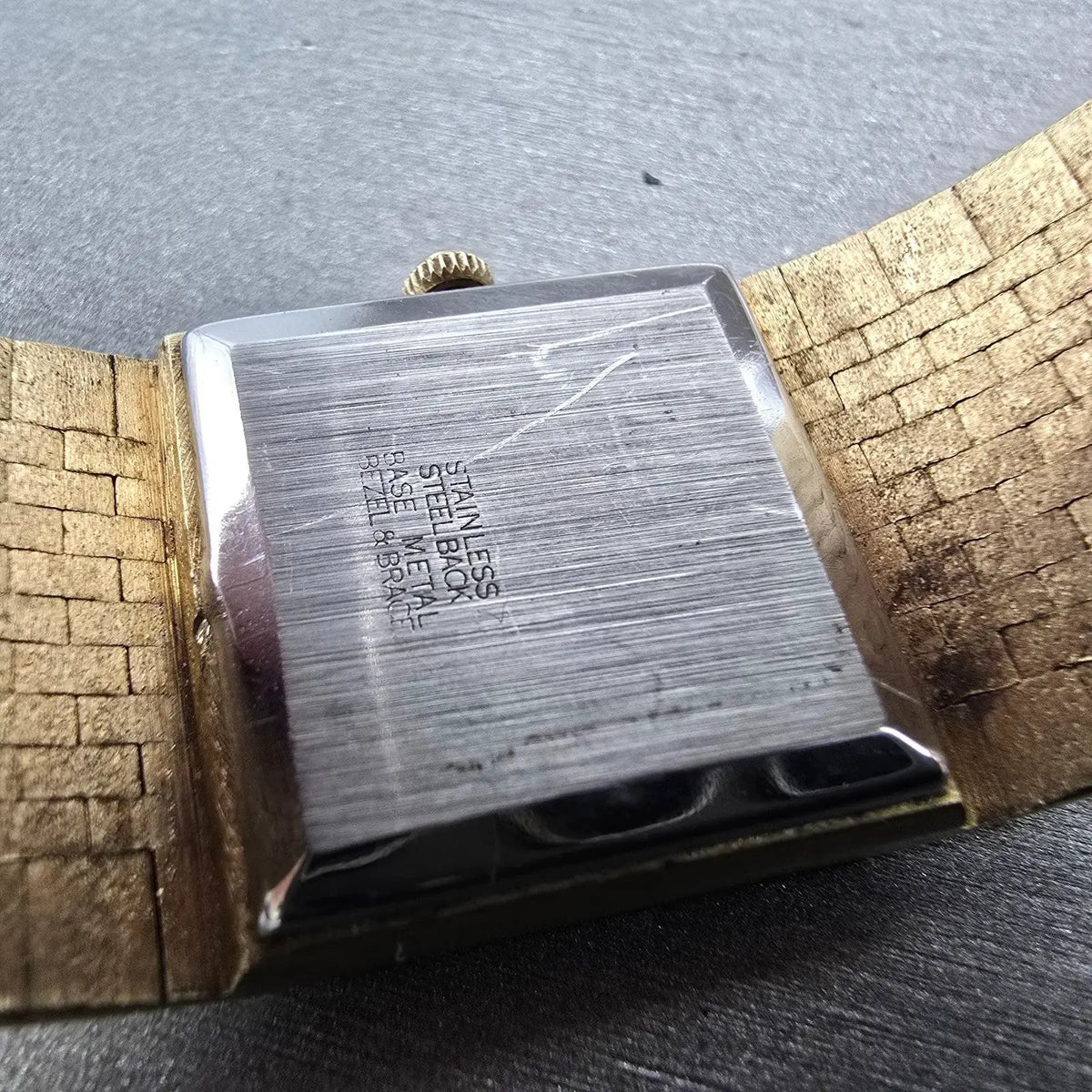 Wittnauer Tank Watch Men 25mm Gold Dial Gold Tone Rectangle VTG PARTS10