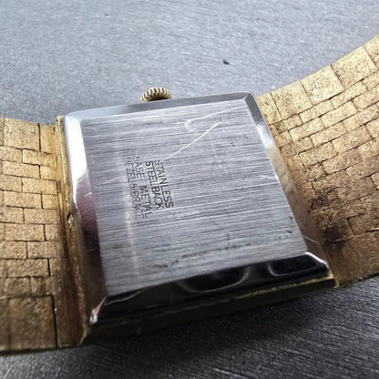 Wittnauer Tank Watch Men 25mm Gold Dial Gold Tone Rectangle VTG PARTS10