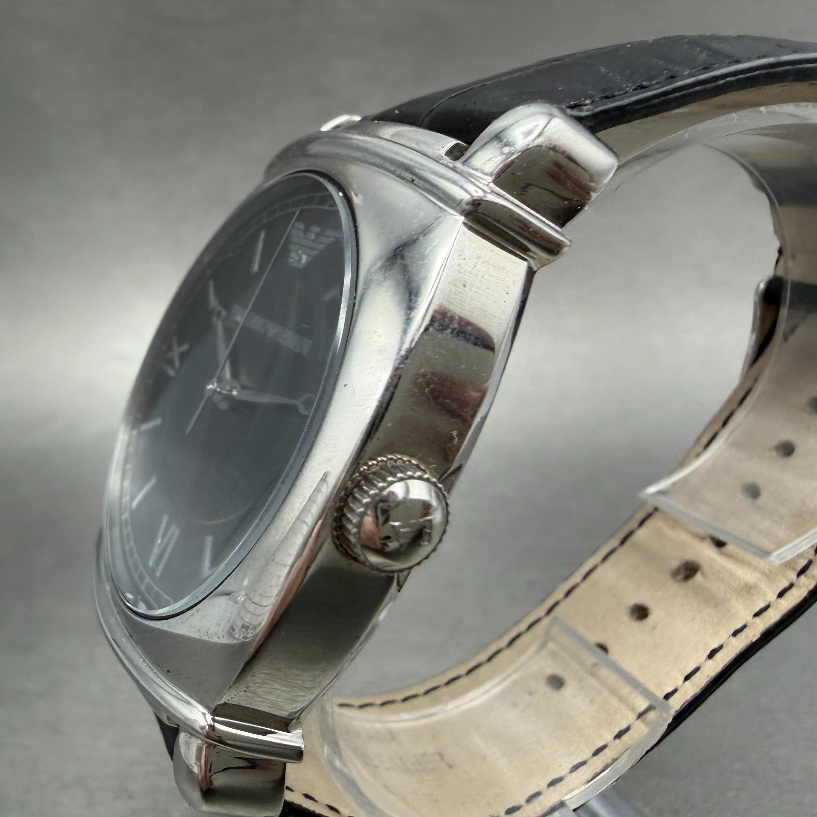 Emporio Armani Watch Men 41mm Black Dial Silver Tone Round AR-0263 New Battery2