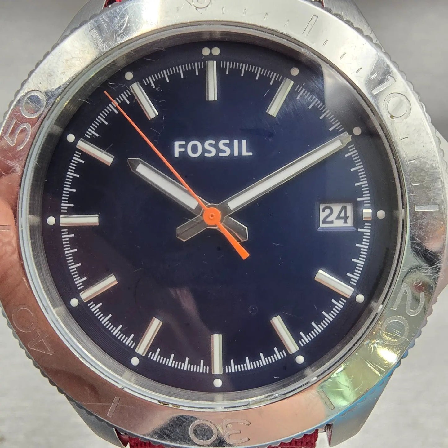 Fossil Retro Traveler Watch Men 46mm Blue Dial Silver Tone Date AM4476 New Batt1