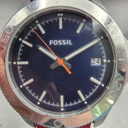 Fossil Retro Traveler Watch Men 46mm Blue Dial Silver Tone Date AM4476 New Batt1