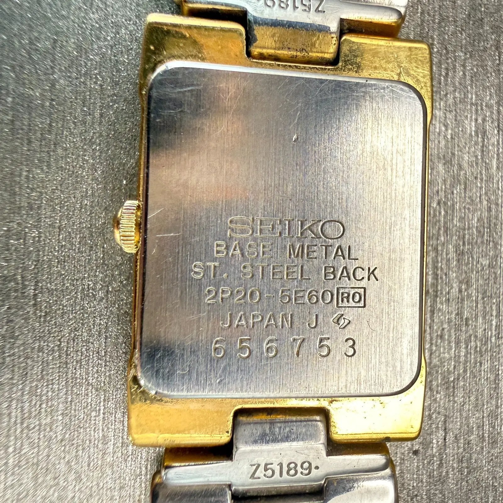 Seiko Watch Women 17mm Gold Dial Gold Tone Rectangle 2P20-5E60 New Battery VTG10