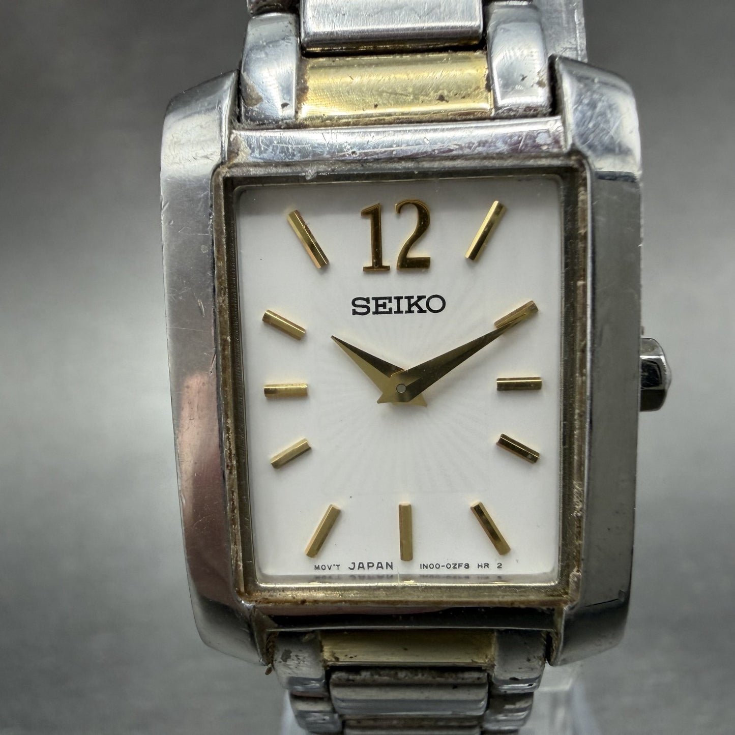 Seiko Tank Watch Women 21mm White Dial Two Tone Rectangle 1N00-0RT0 New Battery1
