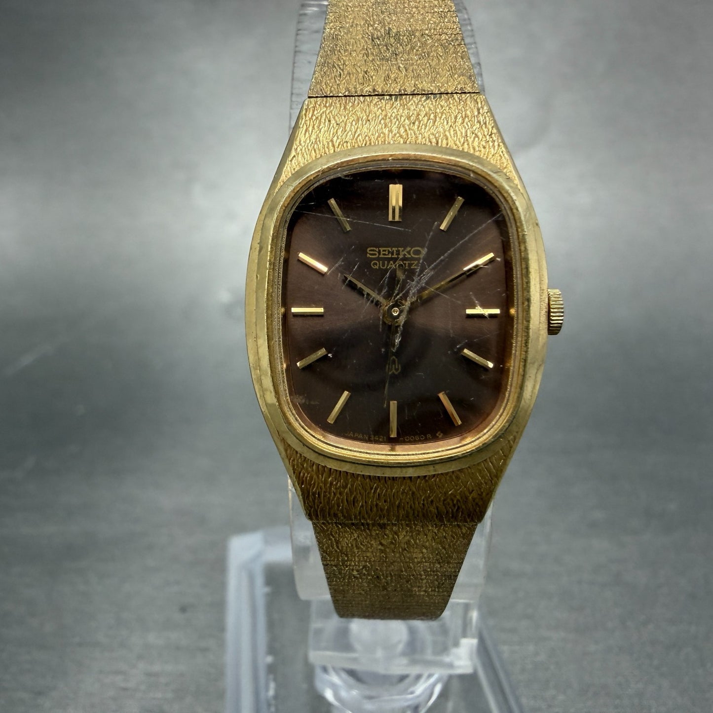 Seiko Watch Women 20mm Brown Dial Gold Tone Oval 3421-5020 New Battery Vintage0