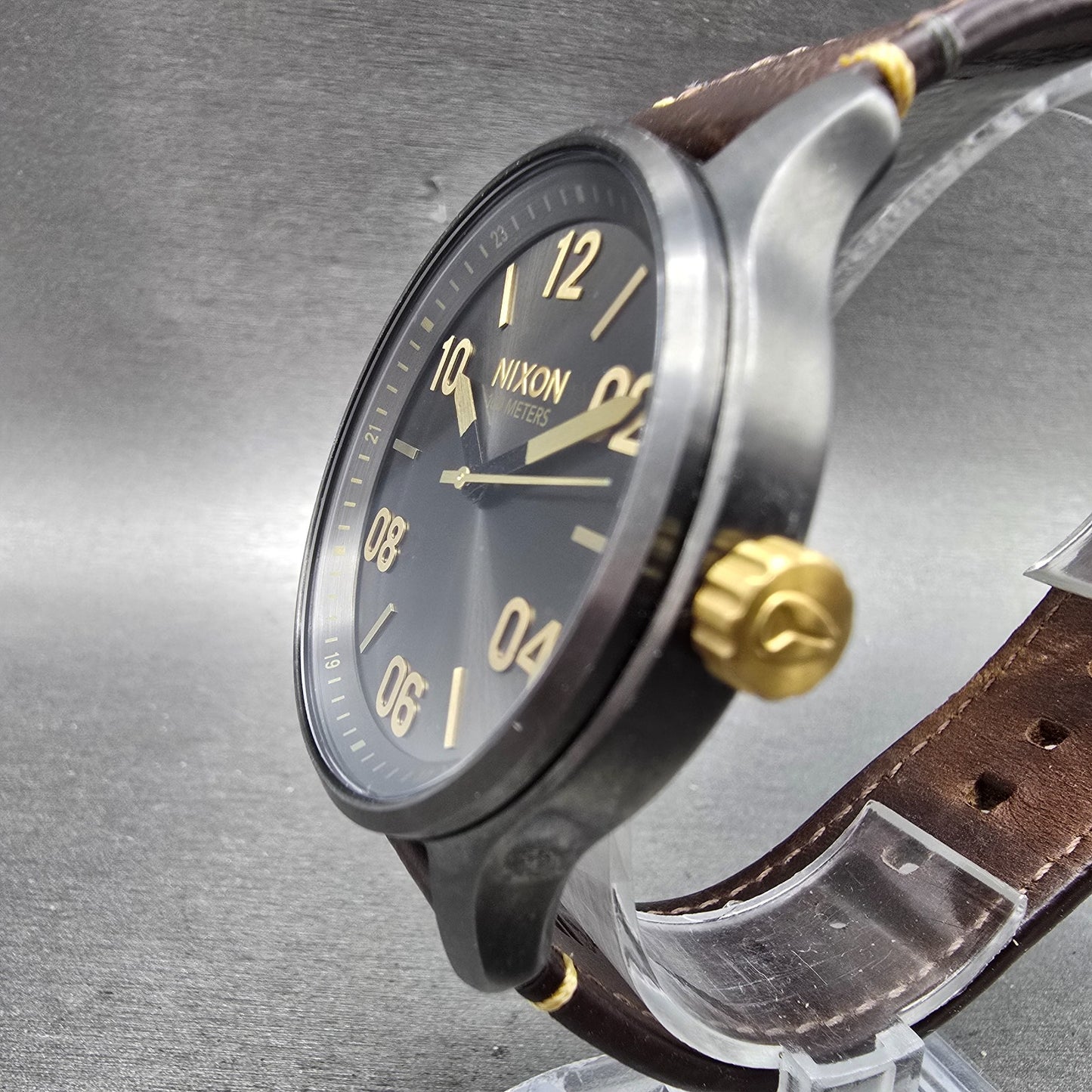 Nixon The Patrol Watch Men 44mm Black Dial Black Tone Round Leather new Battery2