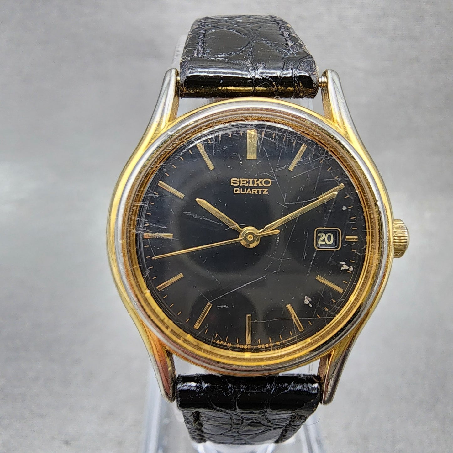 Seiko Watch Women 25mm Black Dial Gold Tone Date Round 7n820100 New Battery0