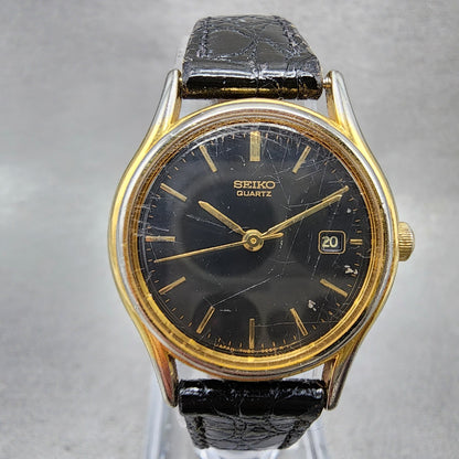 Seiko Watch Women 25mm Black Dial Gold Tone Date Round 7n820100 New Battery0
