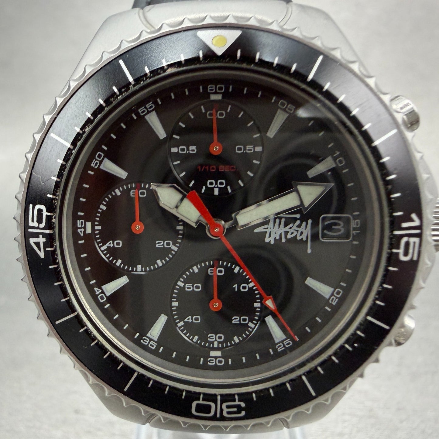 Stussy Tourmaster Chronograph Watch Men 40mm Black Dial Steel Date New Batt2
