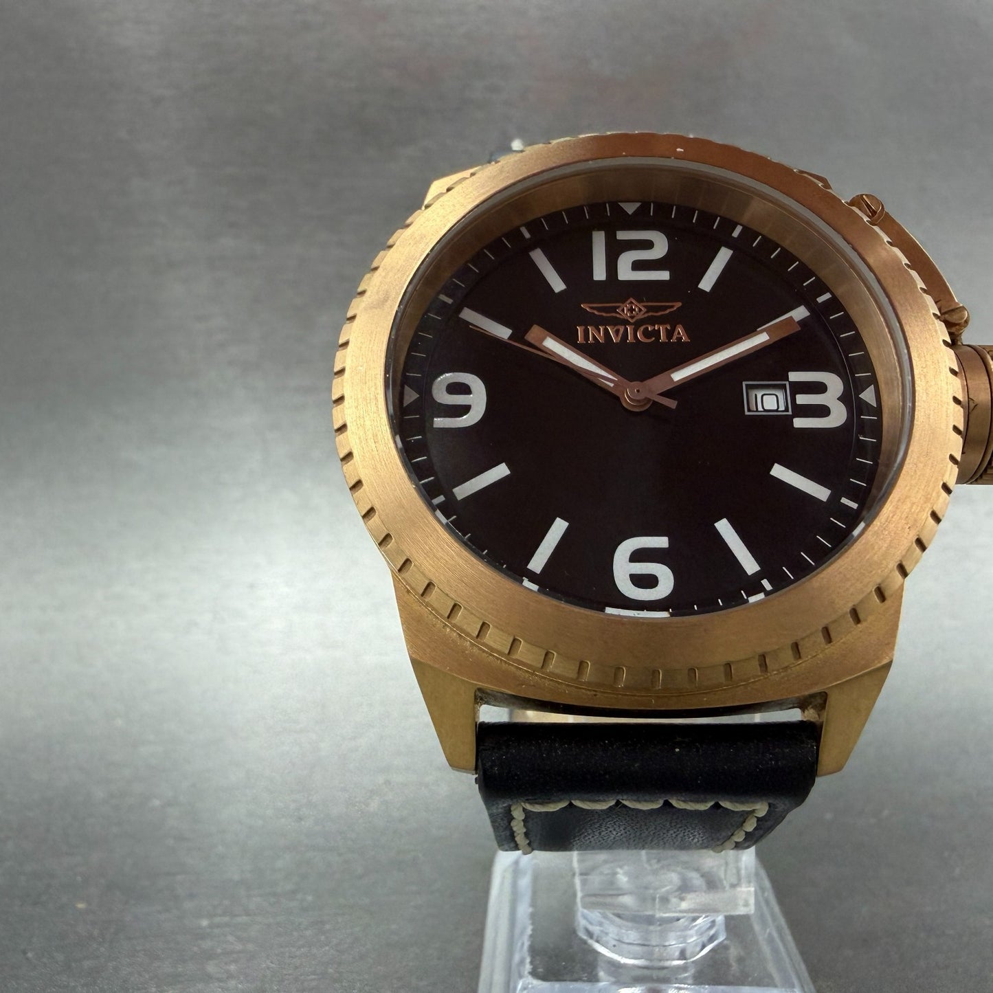 Invicta Watch Men 46mm Black Dial Rose Gold Tone Date 1112 Round New Battery5