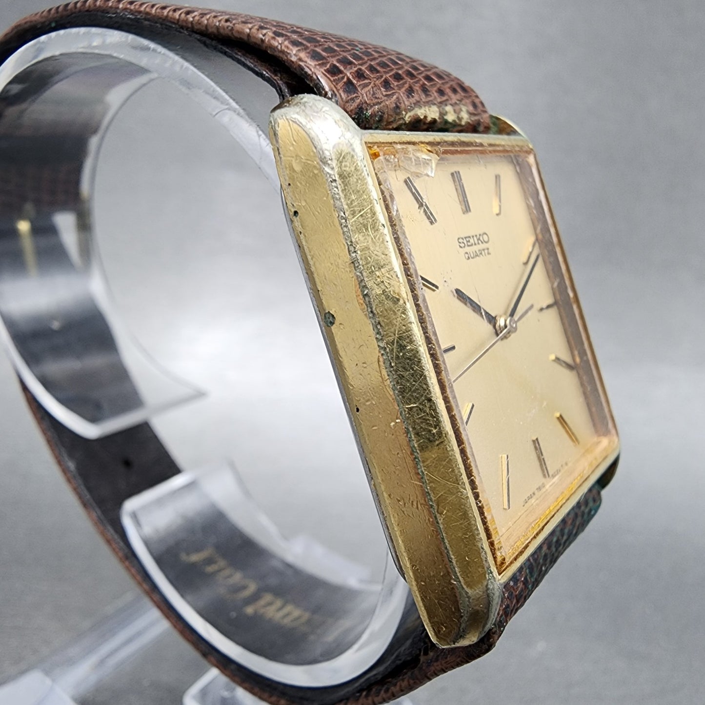 Seiko Tank Watch Men 28mm Champagne dial Gold Tone 78105039 New Battery4