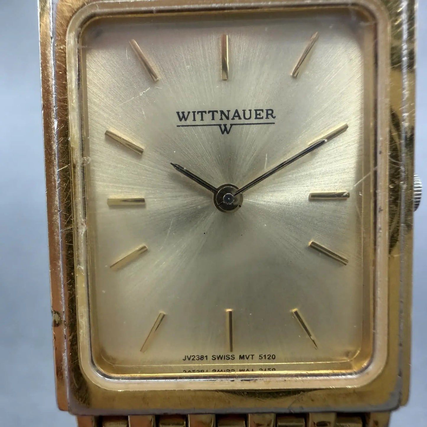 Wittnauer Tank Watch Men 24mm Champagne Dial Gold Tone JV23815120 New Battery1