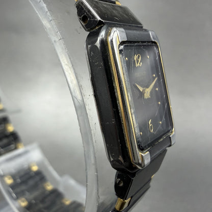 Seiko Tank Watch Women 14mm Black Dial Black & Gold Tone 2E20-5590 New Battery A3