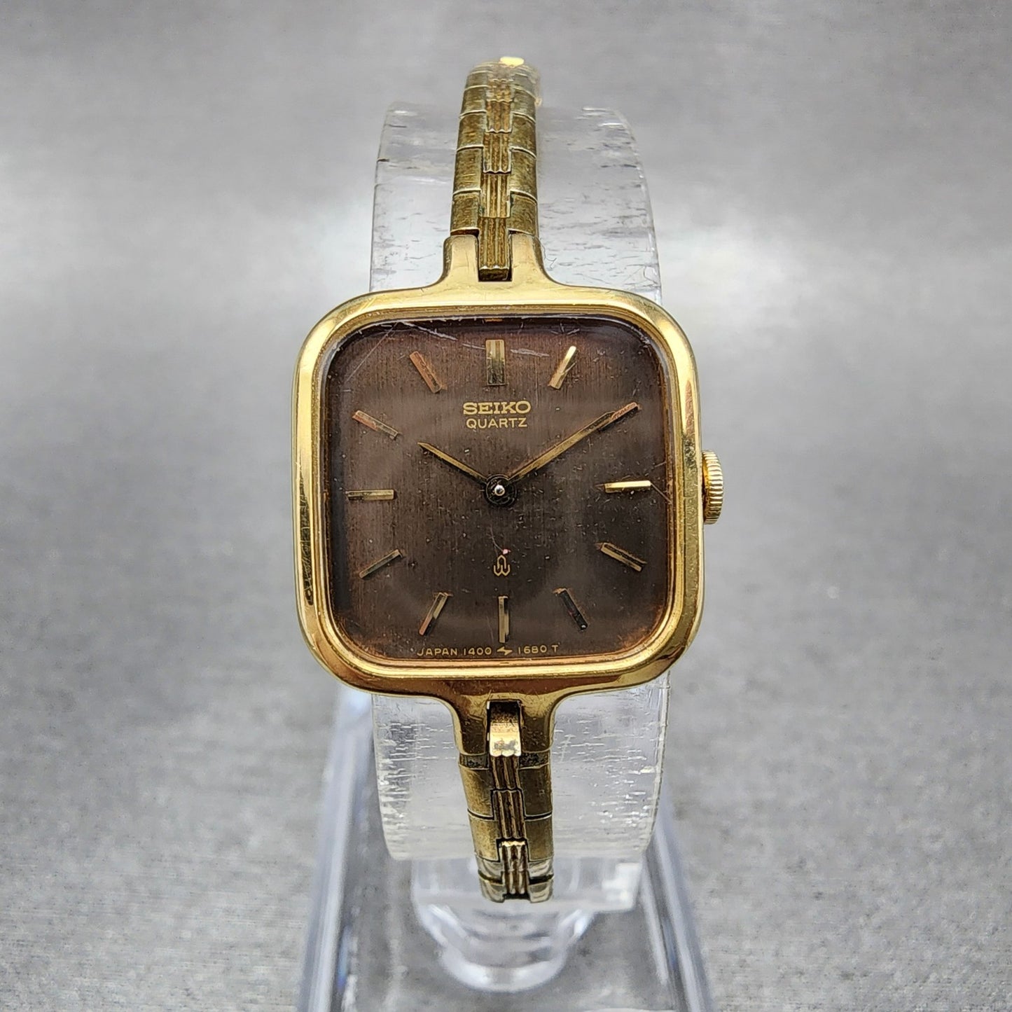 Seiko Watch Women 19mm Brown Dial Gold Tone Square 14005980 New Battery0