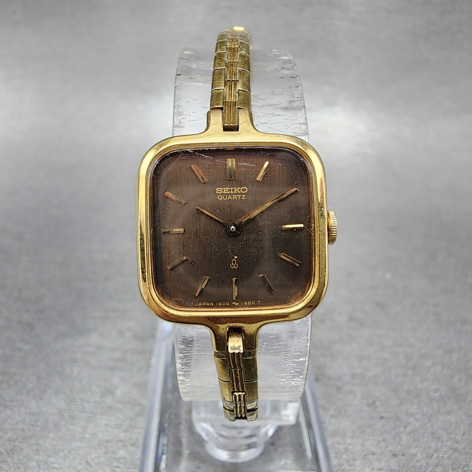 Seiko Watch Women 19mm Brown Dial Gold Tone Square 14005980 New Battery0