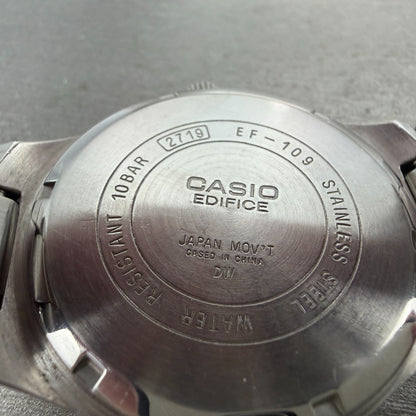 Casio Edifice Watch Men 39mm Black Dial Silver Tone Date EF-109 New Battery9