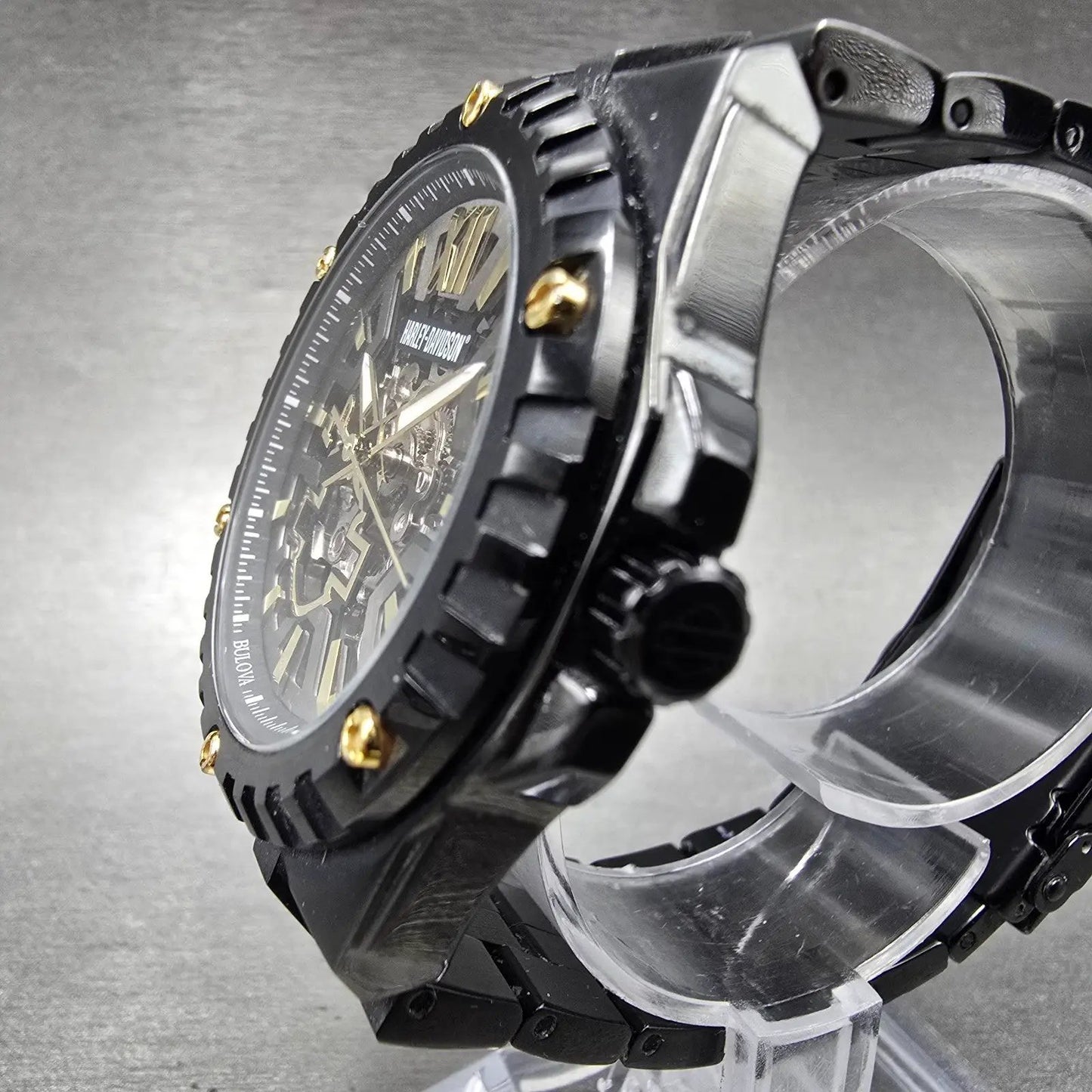 Bulova Automatic Harley Davidson Watch Men 43mm Skeleton Dial Black Tone Runs2