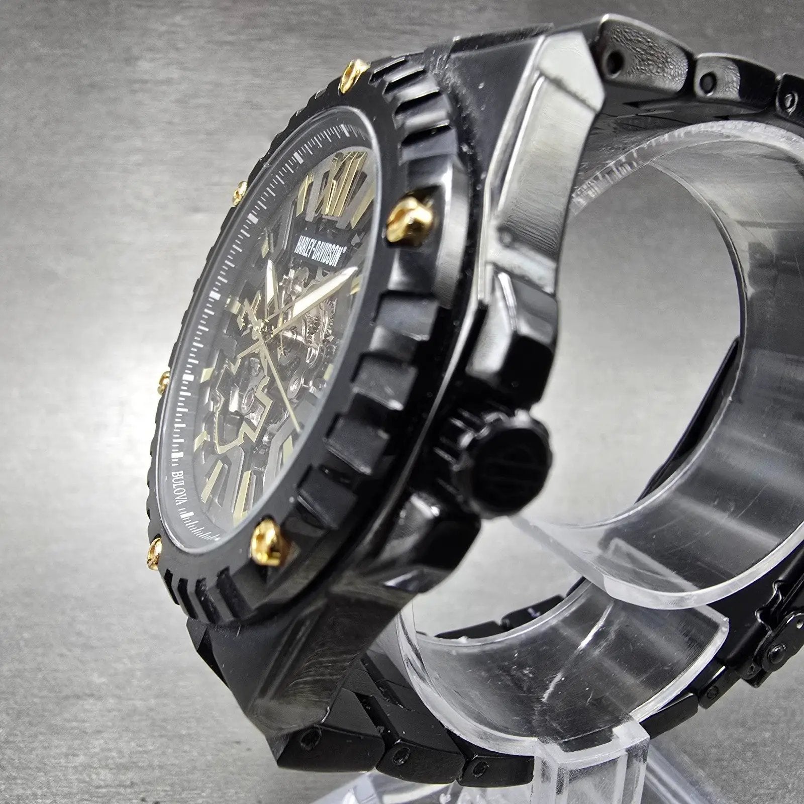 Bulova Automatic Harley Davidson Watch Men 43mm Skeleton Dial Black Tone Runs2