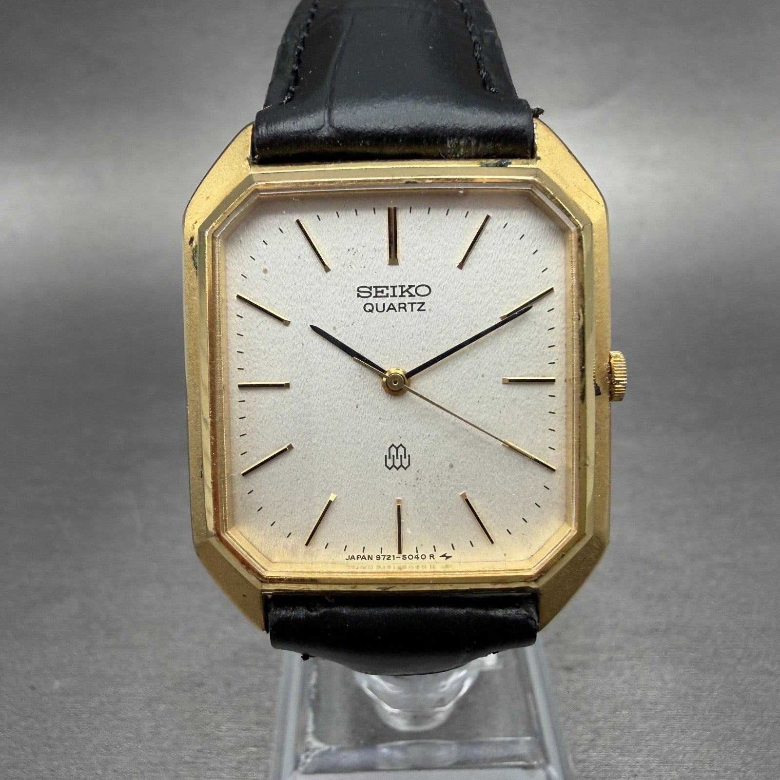 Seiko Tank Watch Men 30mm White Dial Gold Tone Octagon 9721-5040 New Battery0
