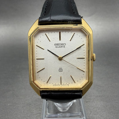 Seiko Tank Watch Men 30mm White Dial Gold Tone Octagon 9721-5040 New Battery0