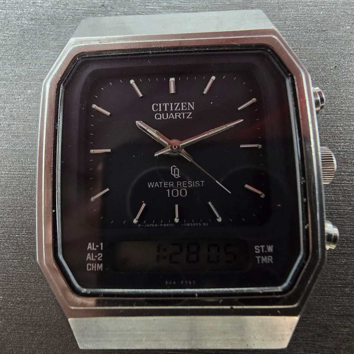 Citizen Analog Digital Watch Men 34mm Black Steel Alarm Chrono 8950-085493 PARTS2