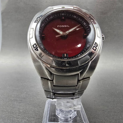 Fossil Big Tic Watch Men 41mm Red Dial Silver Tone Round AM-3758 New Battery5