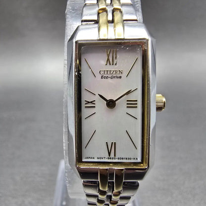 Citizen Eco-Drive Tank Watch Women 14mm MOP Dial Two Tone Rectangle Works JP0