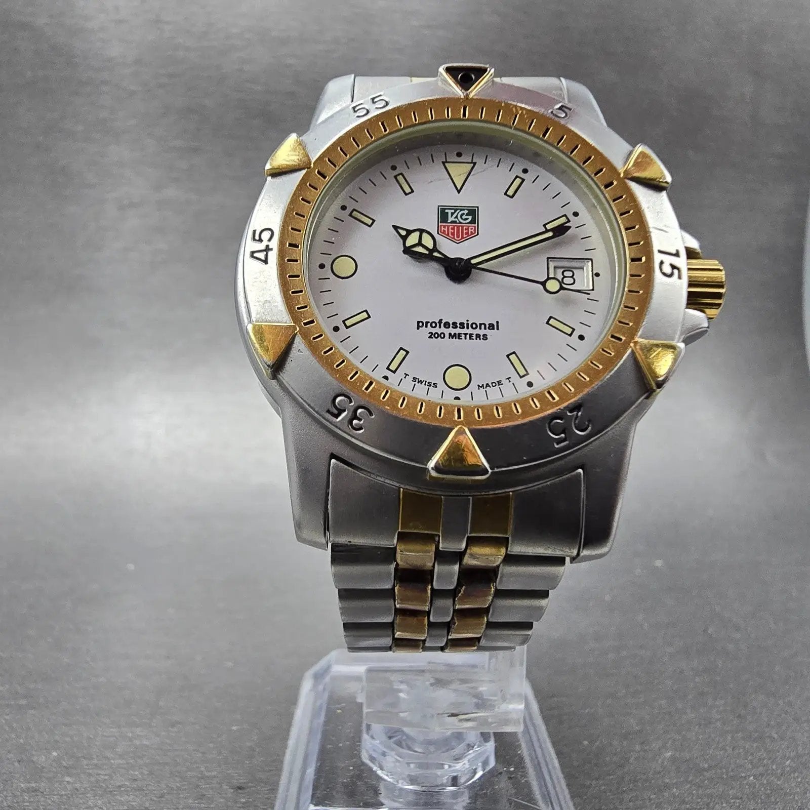 Tag Heuer Professional Dive Watch Men 37mm White Dial Two Tone Date New Battery5