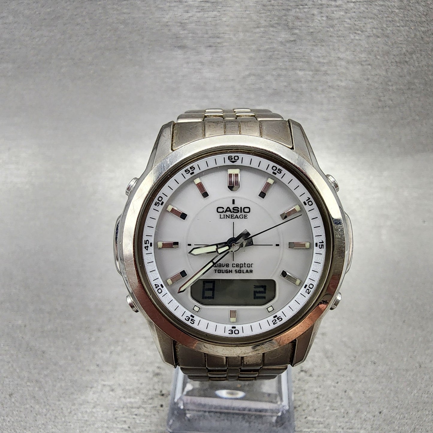 Casio Lineage Watch Men 41mm White Dial Titanium Analog Digital Solar Runs0