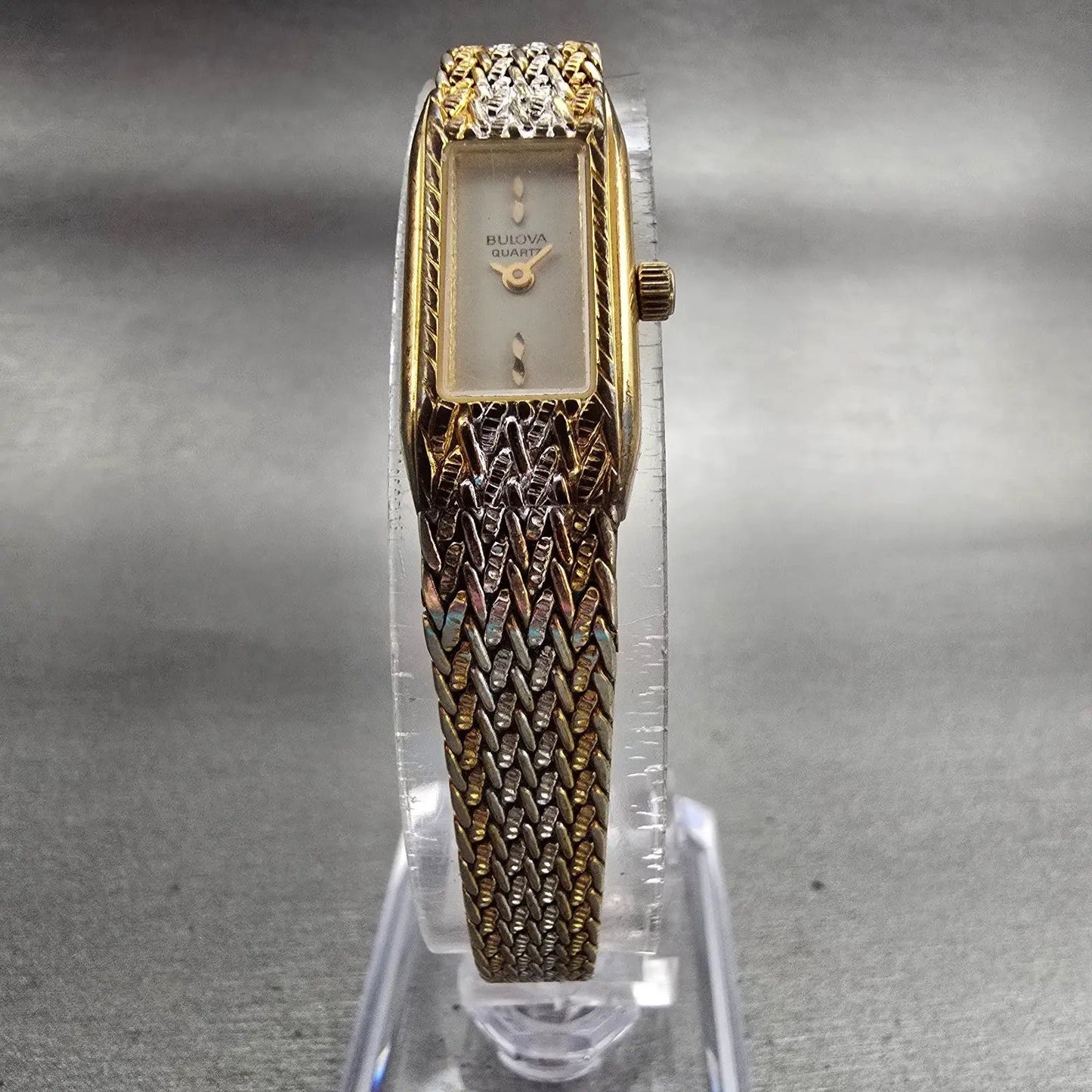 Bulova Watch Women 12mm White Dial Two Tone Rectangle Vintage 90T00 New Battery5