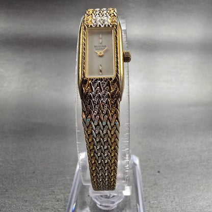 Bulova Watch Women 12mm White Dial Two Tone Rectangle Vintage 90T00 New Battery5