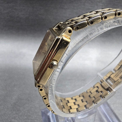 Seiko Watch Women 16mm Gold Dial Gold Tone Rectangle 1N01-0FH0 New Battery JP342