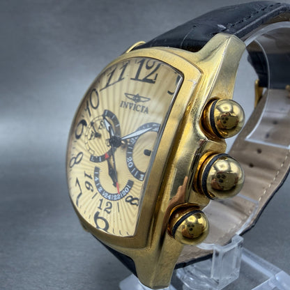 Invicta Lupah Watch Men 47mm Gold Dial Gold Tone Rectangle Daydate New Battery A2