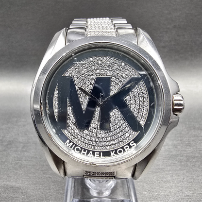 Michael Kors Bradshaw Watch Women 42mm Silver Dial Silver Tone MK6486 New Batt0